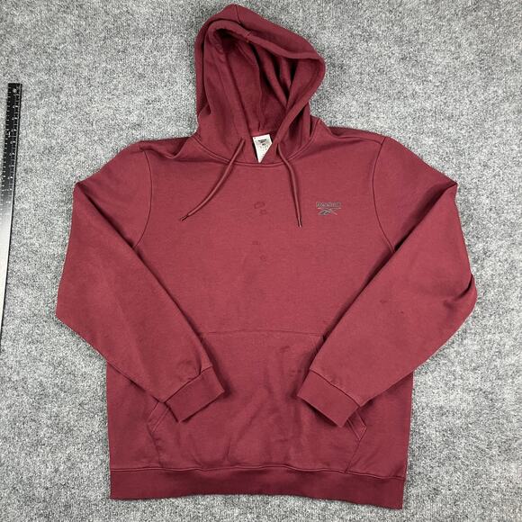 Reebok Hoodie Mens XL Maroon Pullover Fleece Sweatshirt Kangaroo Pocket Casual - Picture 2 of 9